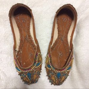 Authentic Hand Made Beaded Flats, ALL LEATHER SOLE