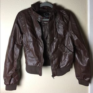 Brown faux leather bomber