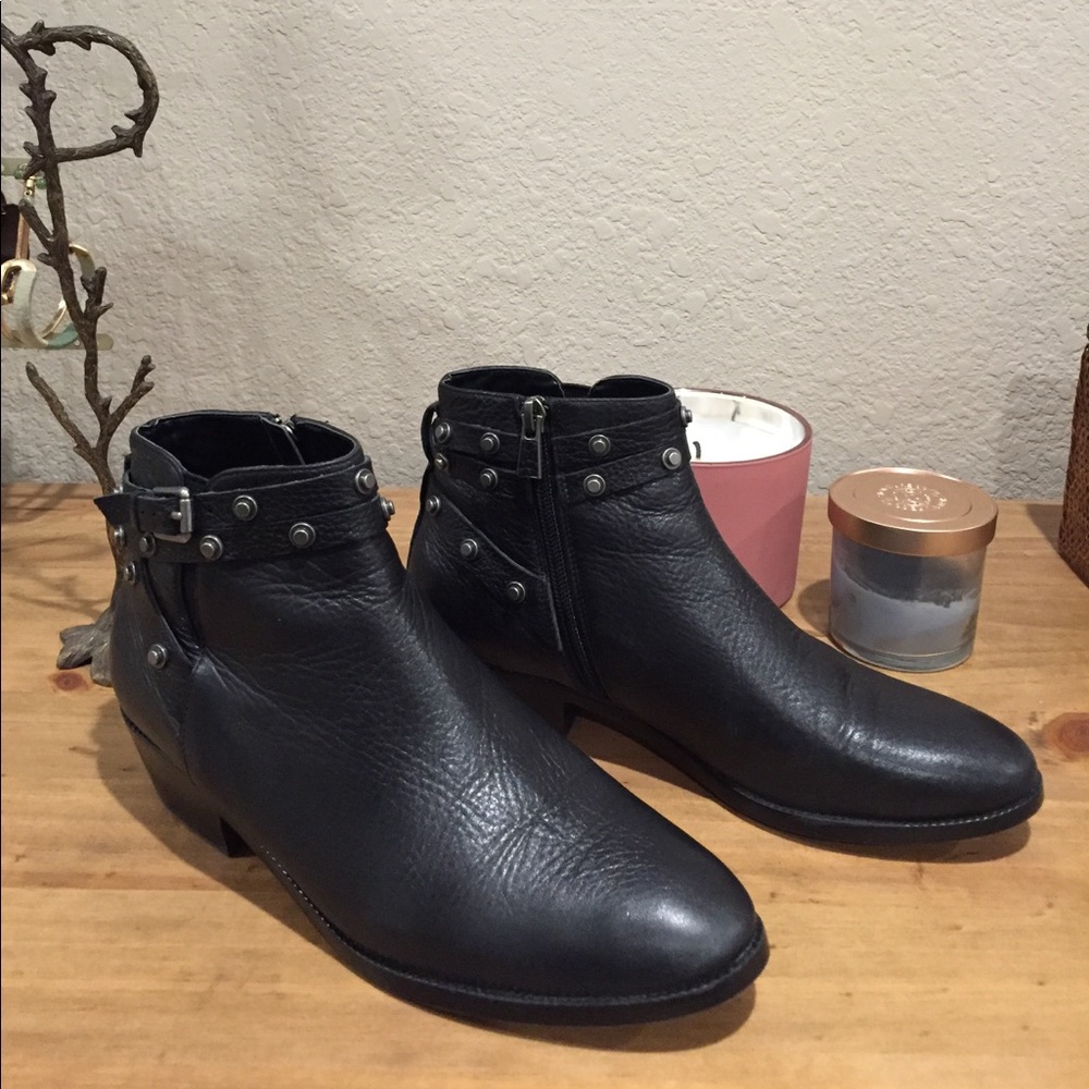Halogen genuine black leather studded booties
