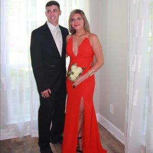 Red Terani Couture backless gown prom maxi dress