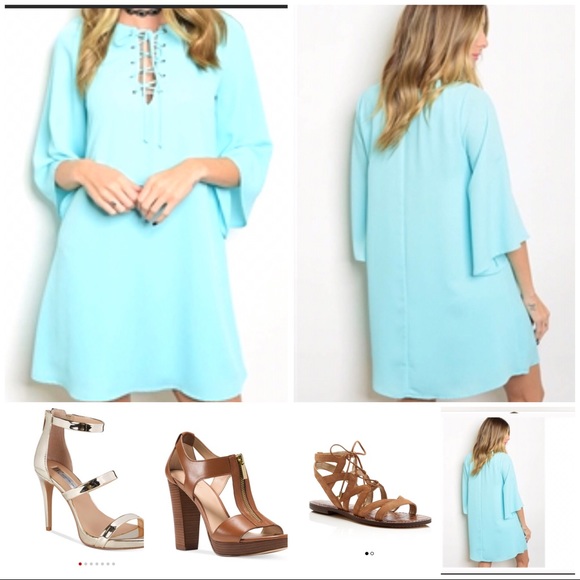L.a fashion Dresses & Skirts - 🎈Tiffany Blue lined dress with bell sleeves
