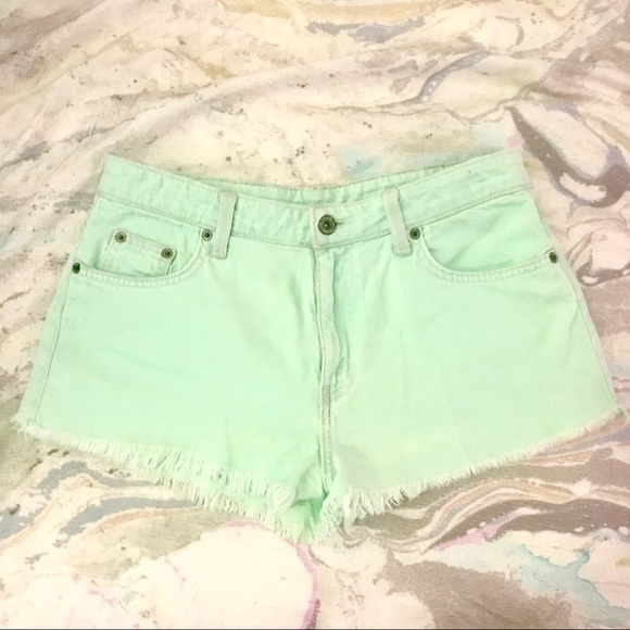 LF Pants - LF Carmar Denim Cut-Off Shorts in Mint Green, 27