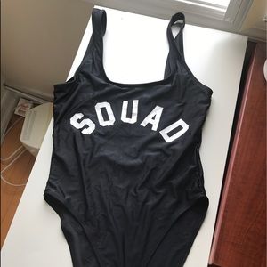 Squad black one piece bathing suit