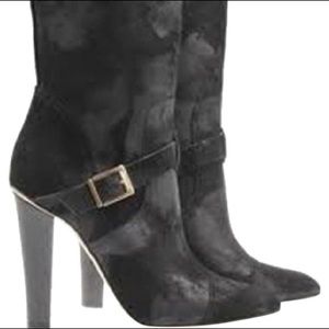 JIMMY CHOO Waxed Distressed Leather Mid Calf Heels