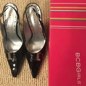 BCBG Black Patent Sling back