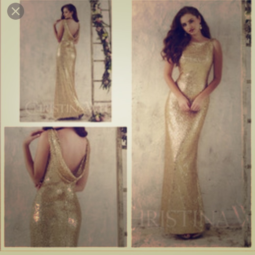 Christina Wu size 12 gold sequin dress