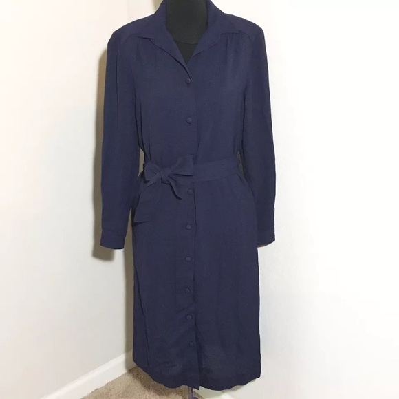 Orvis Dresses & Skirts - Vintage Orvis Navy Blue Button Front Long Dress 6