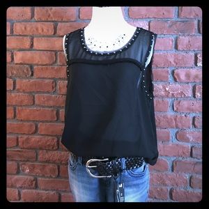 NWOT-Black studded Semi-sheer Tank🔥
