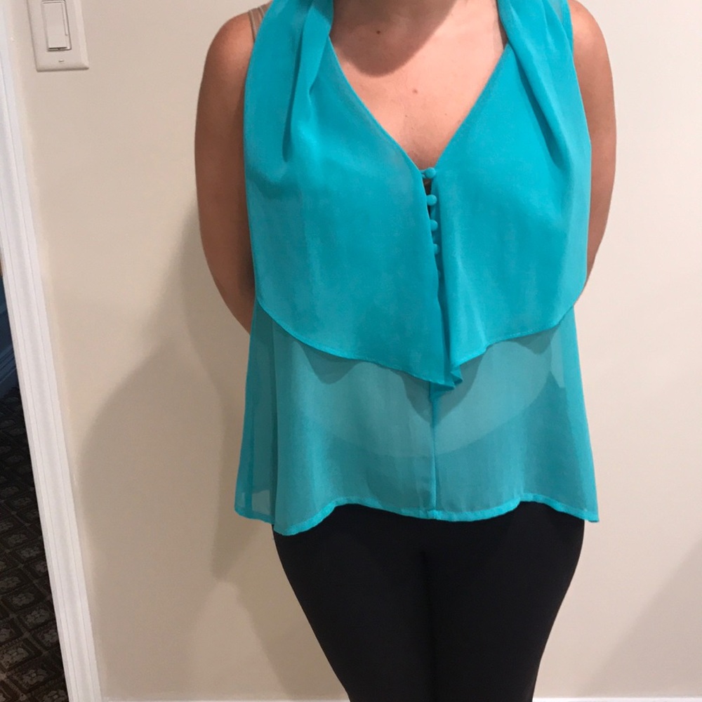 Millau Turquoise Chiffon V-Neck Tank Size Small