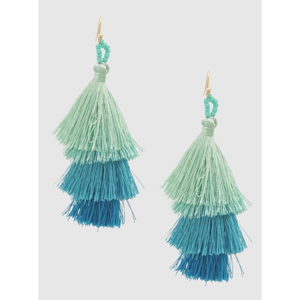 LAST PAIR! Aqua Layered Tassel Earrings - Picture 2 of 2