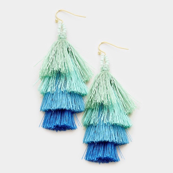 Hannah Beury Jewelry - LAST PAIR! Aqua Layered Tassel Earrings
