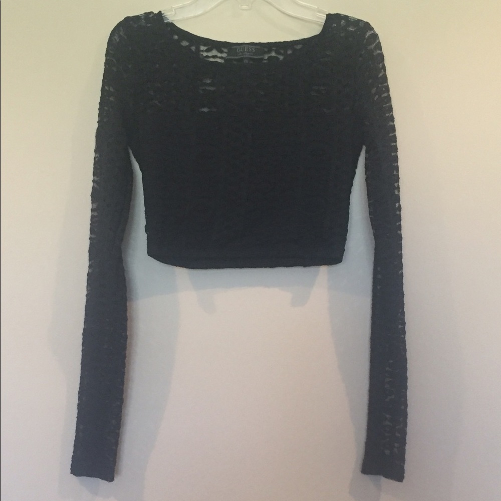 Long black sleeve mesh crop top