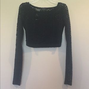 Long black sleeve mesh crop top