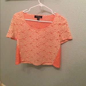 Pink & Coral Spring Summer Lace Crop Top Size L