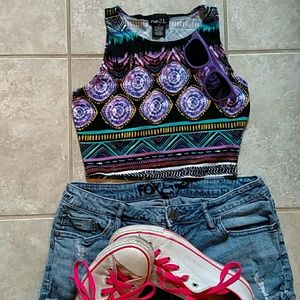 Patterned T-Shirt Crop Top