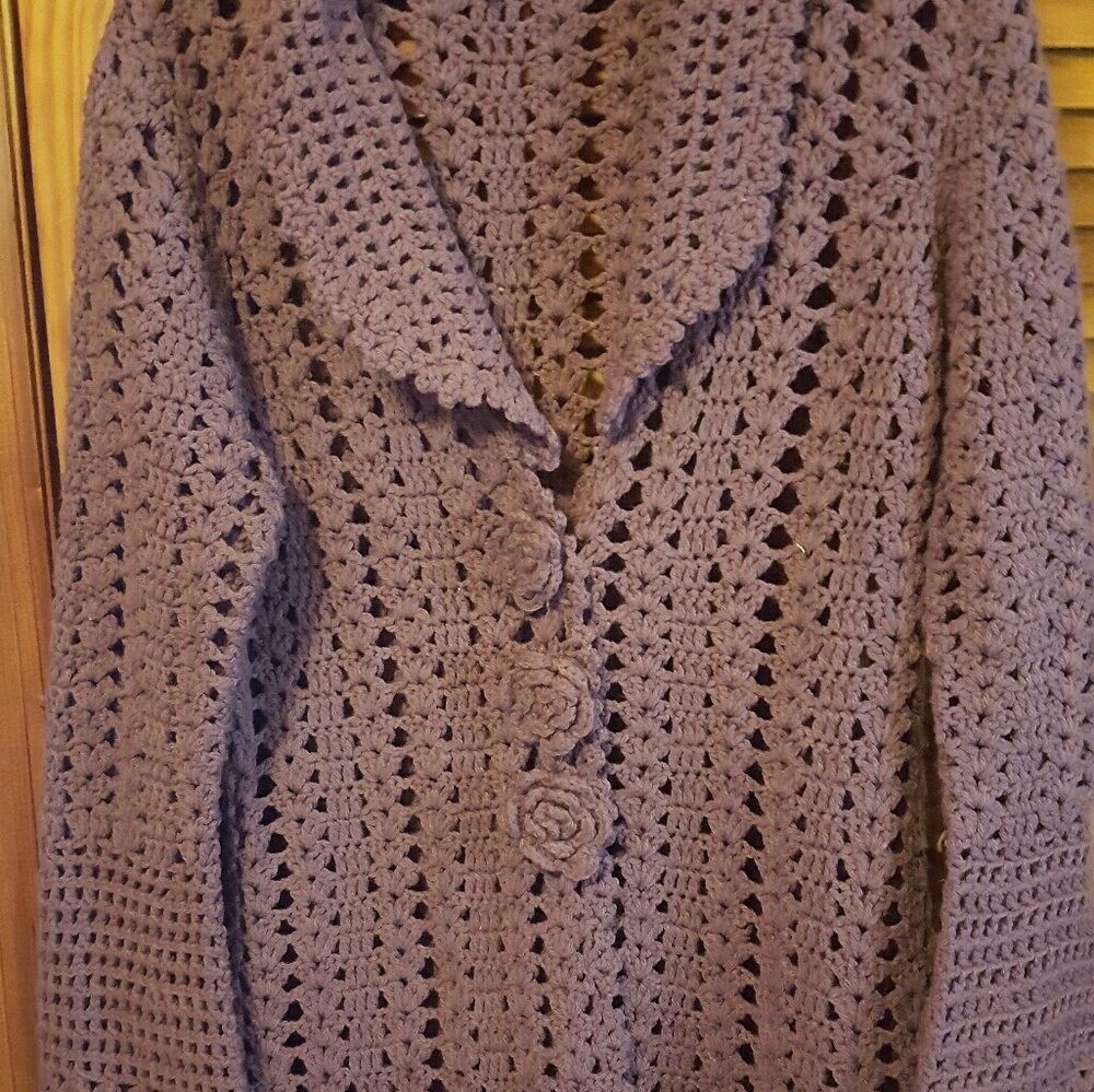 Crocheted purple long Tunic sweater