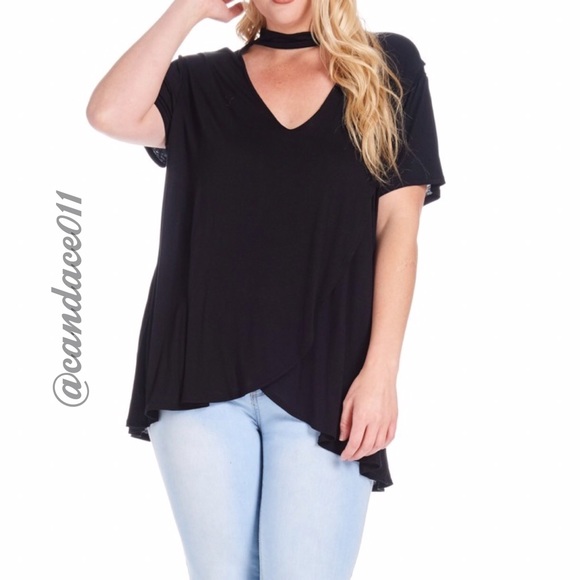 CC Boutique Tops - Cross-Wrap Tunic Choker Top (Black)