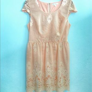 Knee length Peach lace cocktail dress