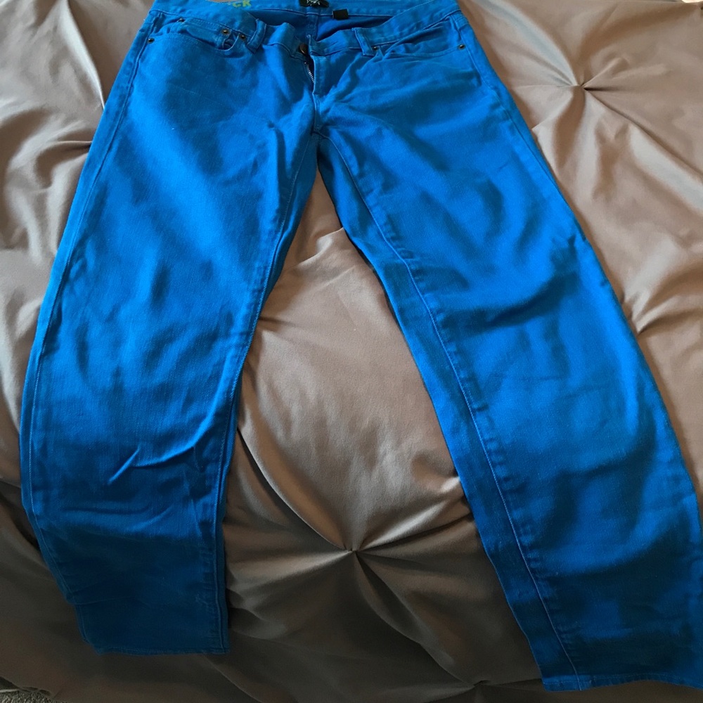 Bright blue denim skinny leg
