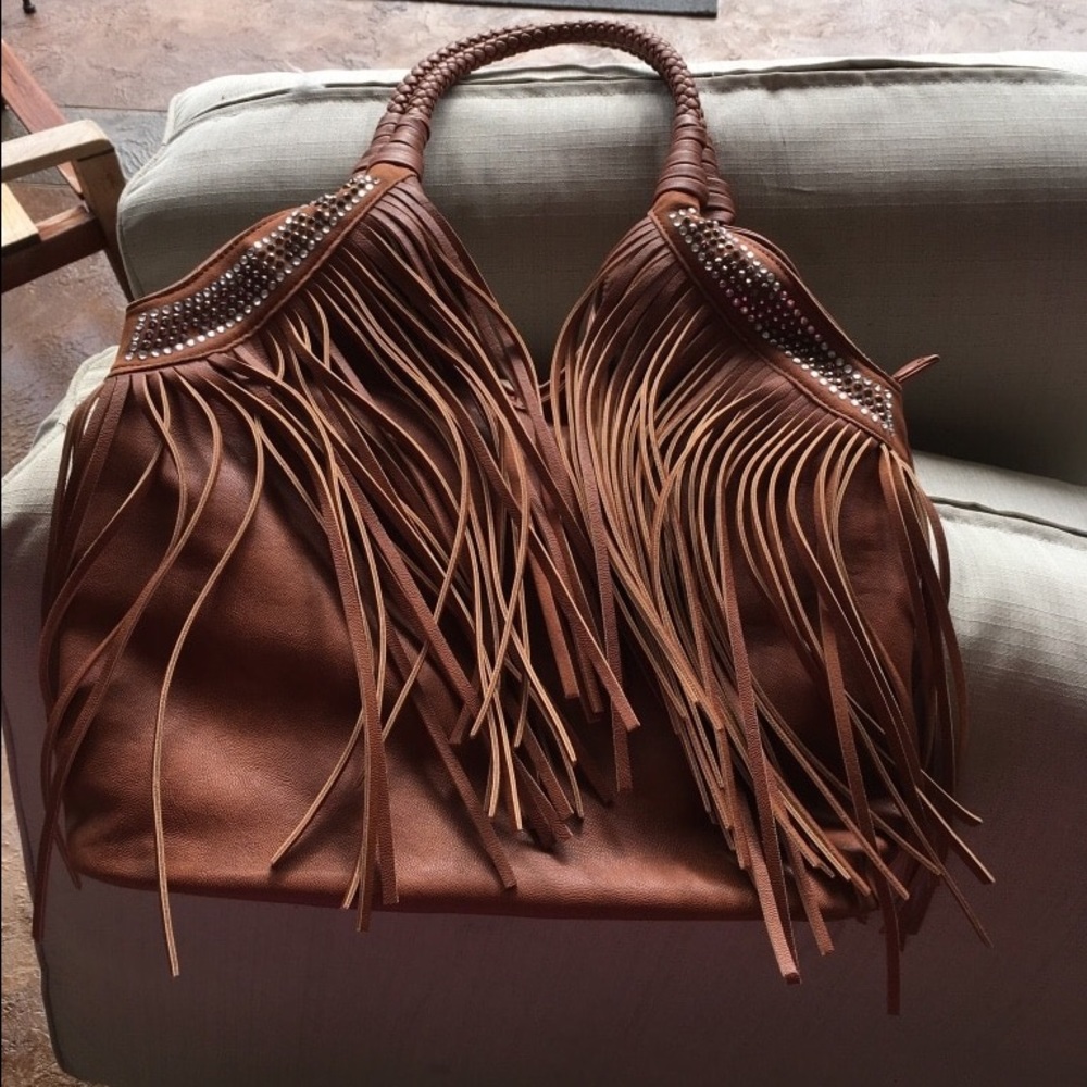 Brown fringe bag