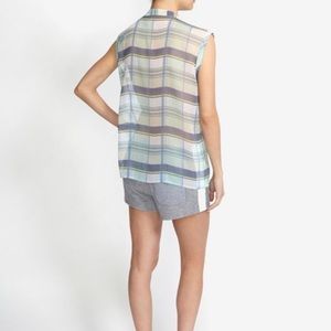 Equipment Checkered Print Silk Sleeveless Blouse