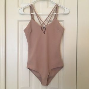Charlotte Russe taupe strappy bodysuit