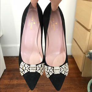 Kate Spade Black Suede Rhinestone Bow Pumps