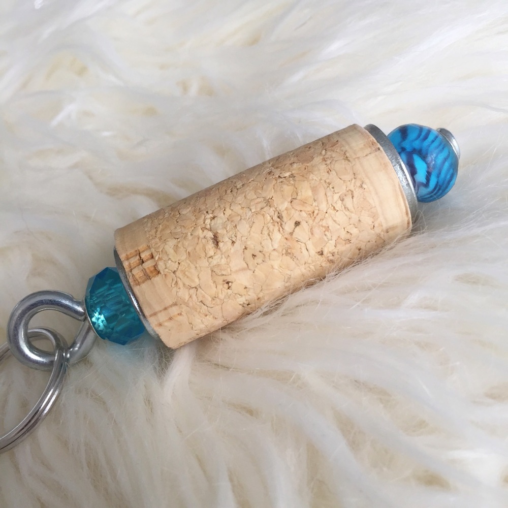 Blue handmade wine cork keychain blue