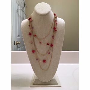 "Wow" Gold and Red Layered Necklace & Earring Set