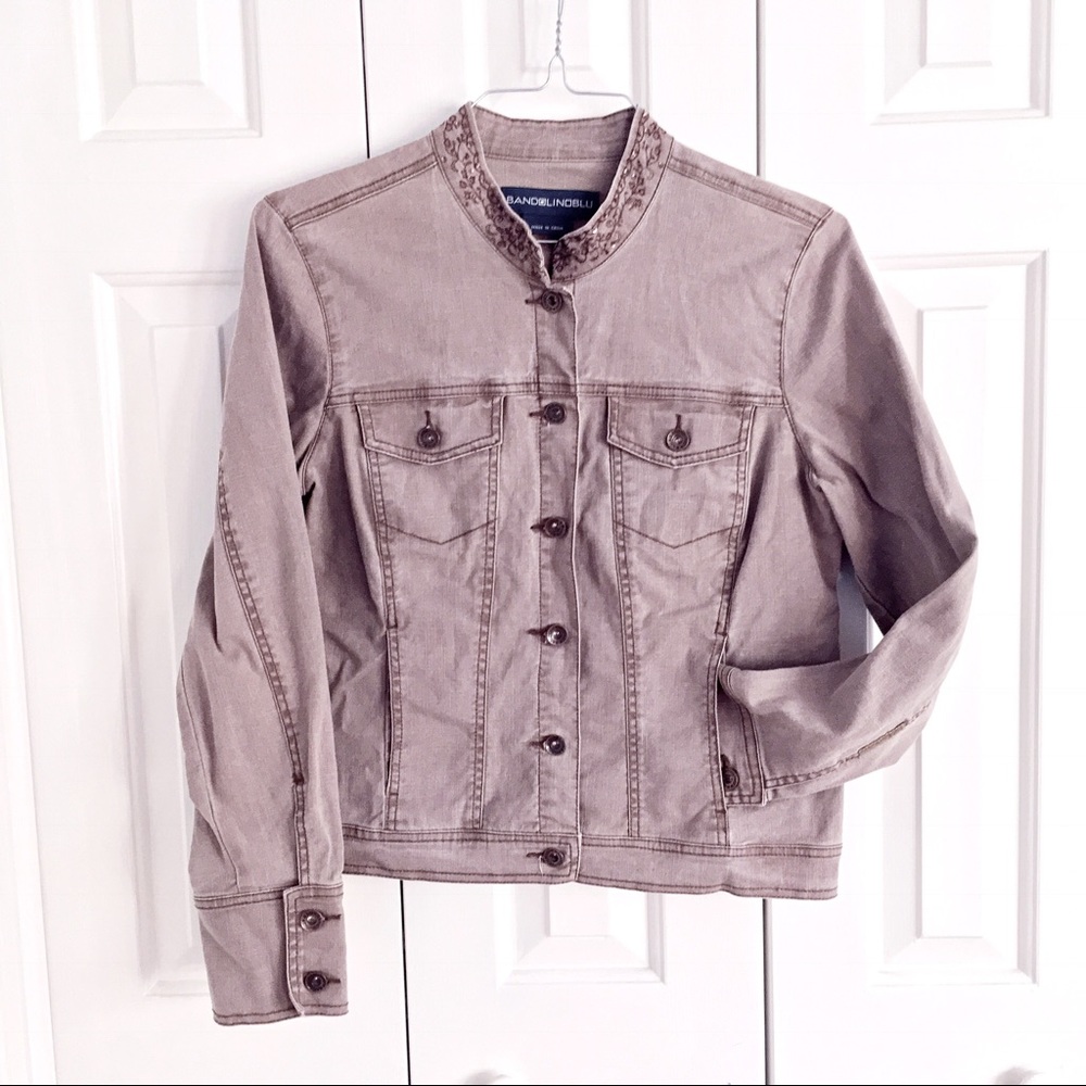 Boho Embroidered Neckline Light Brown Jacket