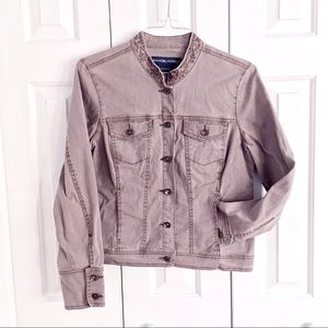 Boho Embroidered Neckline Light Brown Jacket