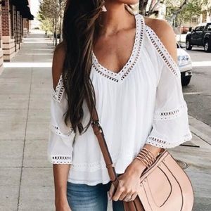 White Cold Shoulder Top