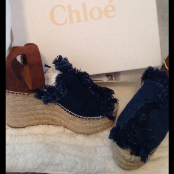 Chloe Shoes - SOLD Chloe Fringed Denim Espadrille Sandals
