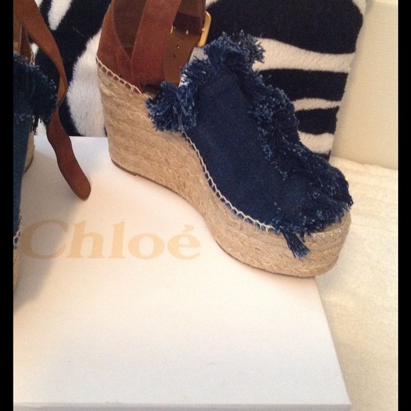 SOLD Chloe Fringed Denim Espadrille Sandals - Picture 3 of 7