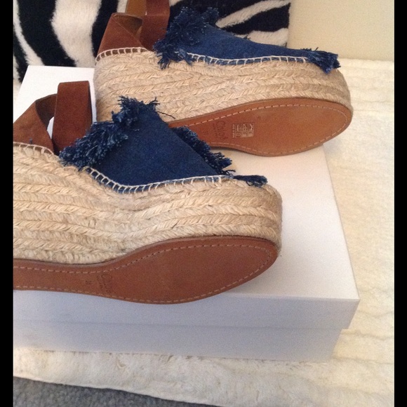 SOLD Chloe Fringed Denim Espadrille Sandals - Picture 6 of 7