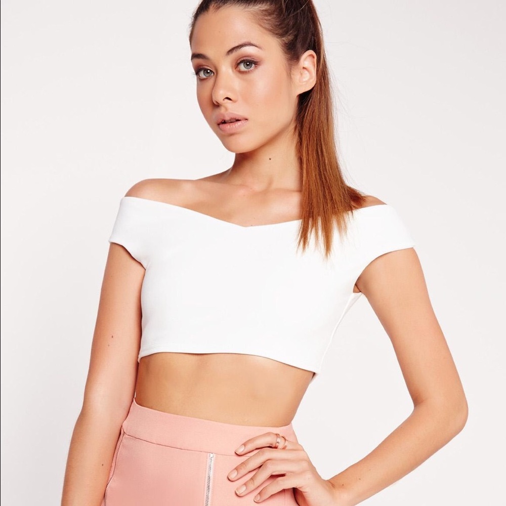 MissGuided Crepe Bardot Crop Top