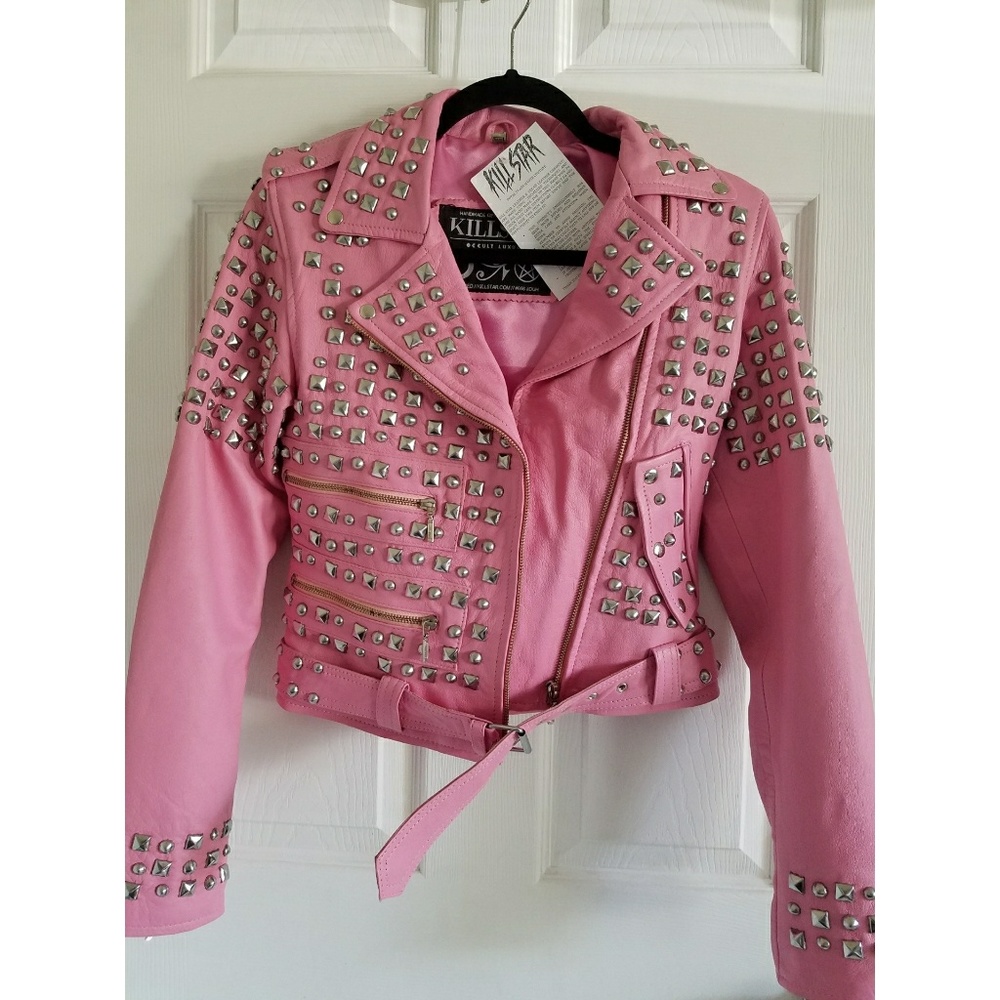 Killstar pink studded leather jacket