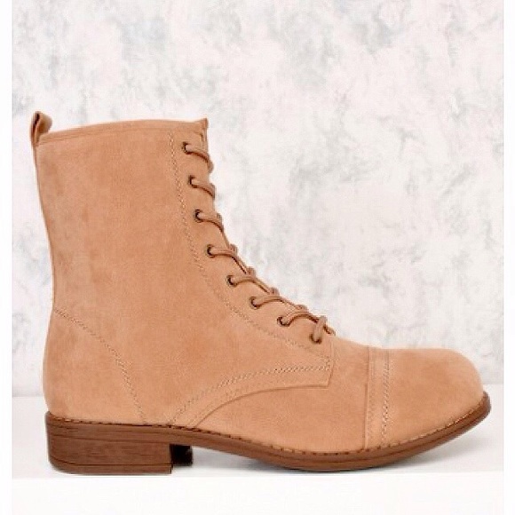 Glaze Shoes - Light Brown Faux Suade Combat Booties! 