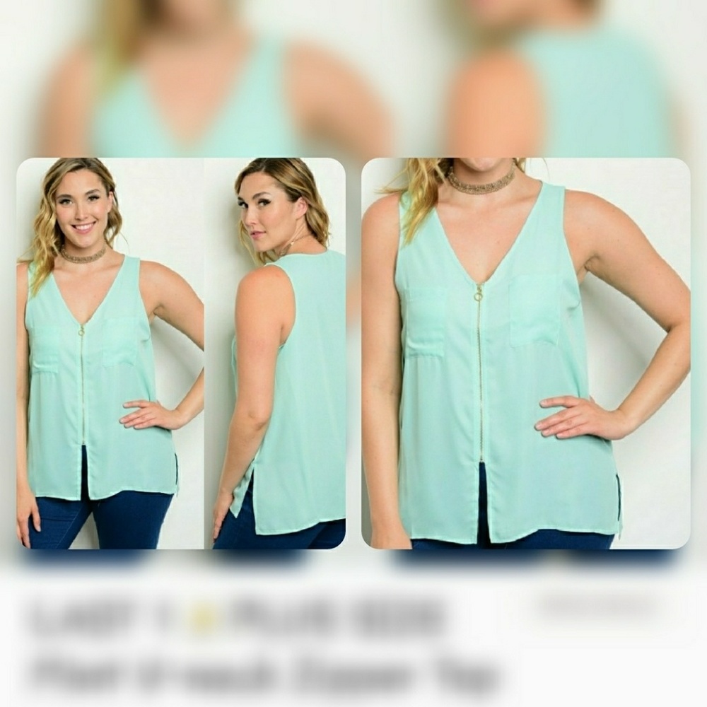 Mint Sleeveless V-neck Blouse