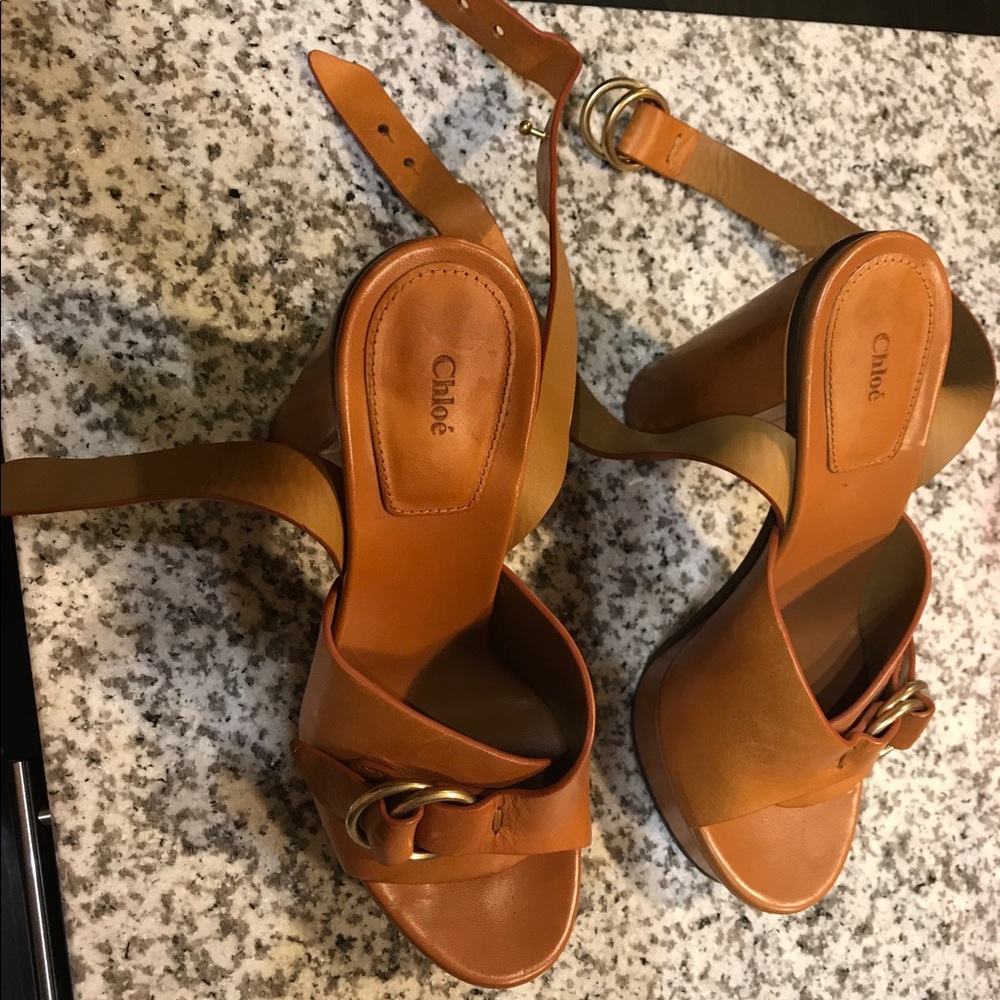 Chloè Kingsley platform leather sandals brown
