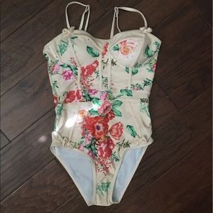 NWOT Cream Colored Floral one-piece swimsuit