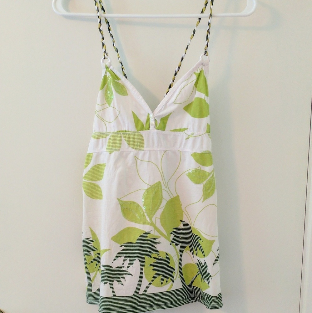 LAST CHANCE! Bershka Green and White Palm Tree Top