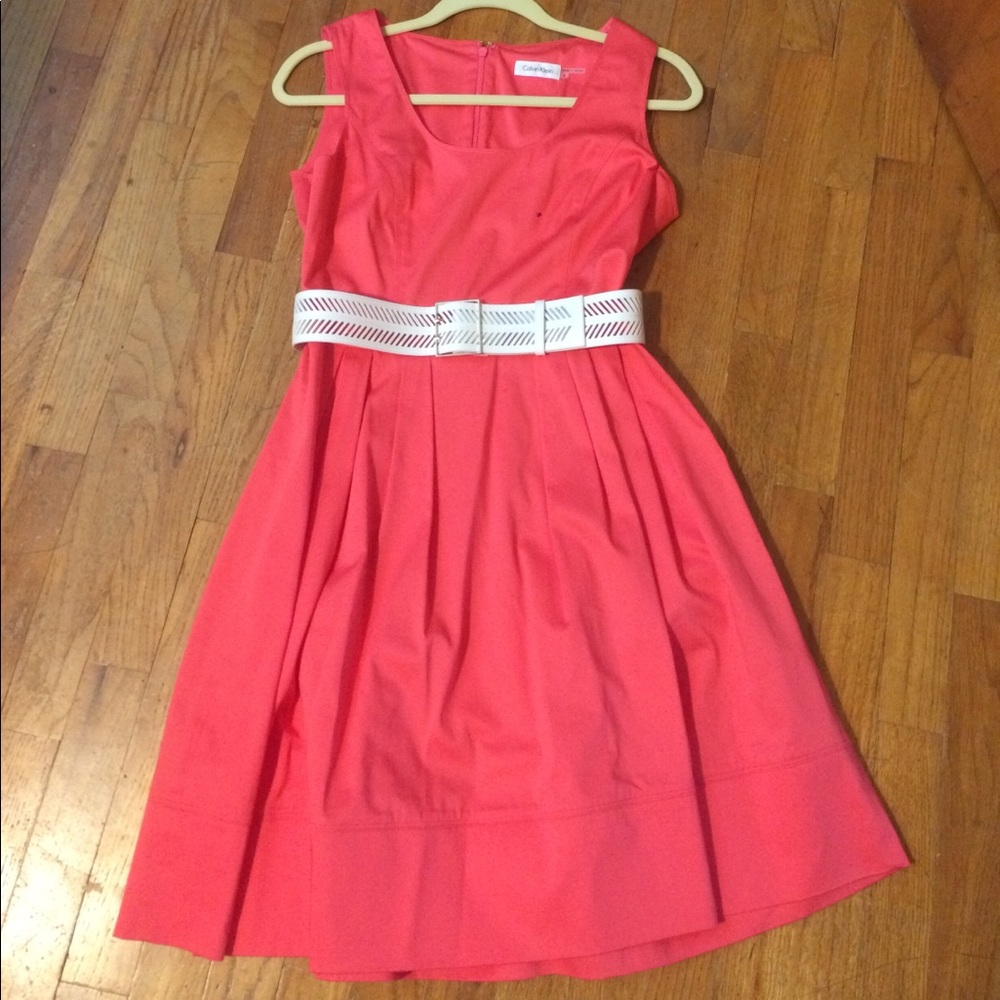 Peach dress with White Belt
