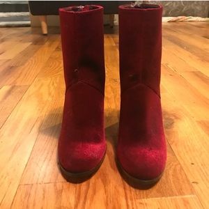 Express velvet burgundy ankle booties