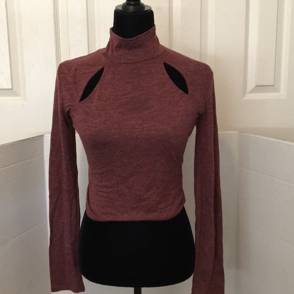 Long sleeve mock neck  top with cutouts