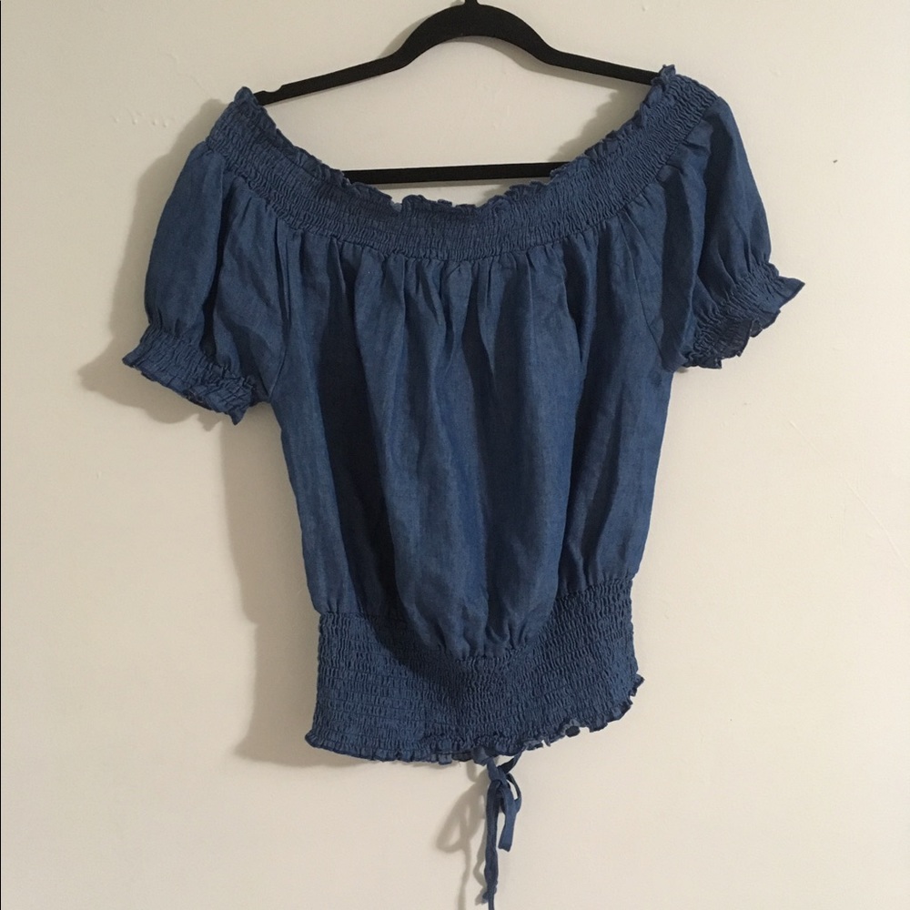 Off the Shoulder Denim Shirt