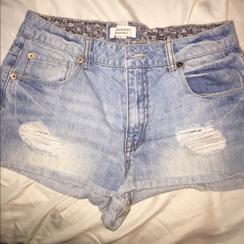 Forever 21 Light Ripped Jean Shorts