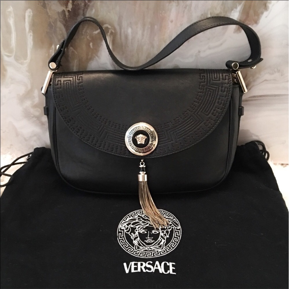 Gianni Versace Vanitas Tassel Black Leather Bag
