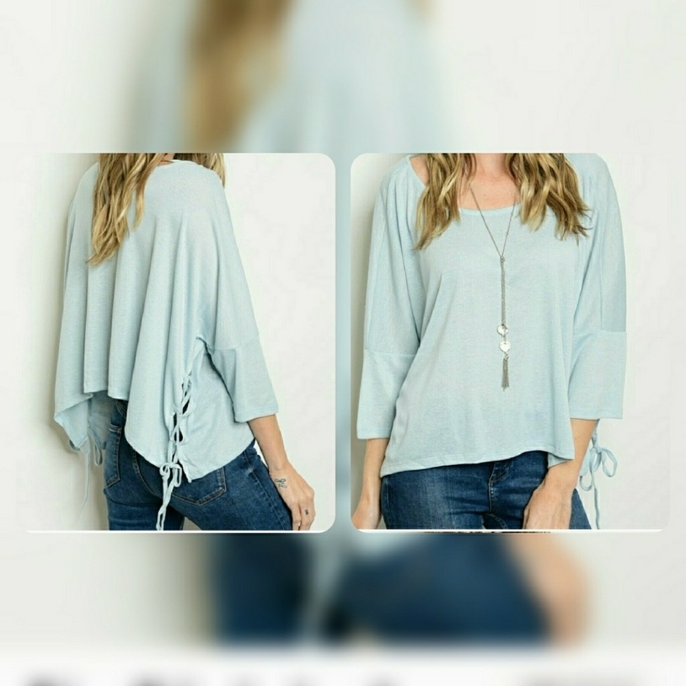 Sky Blue Hi lo Side Lace Shortsleeve Top