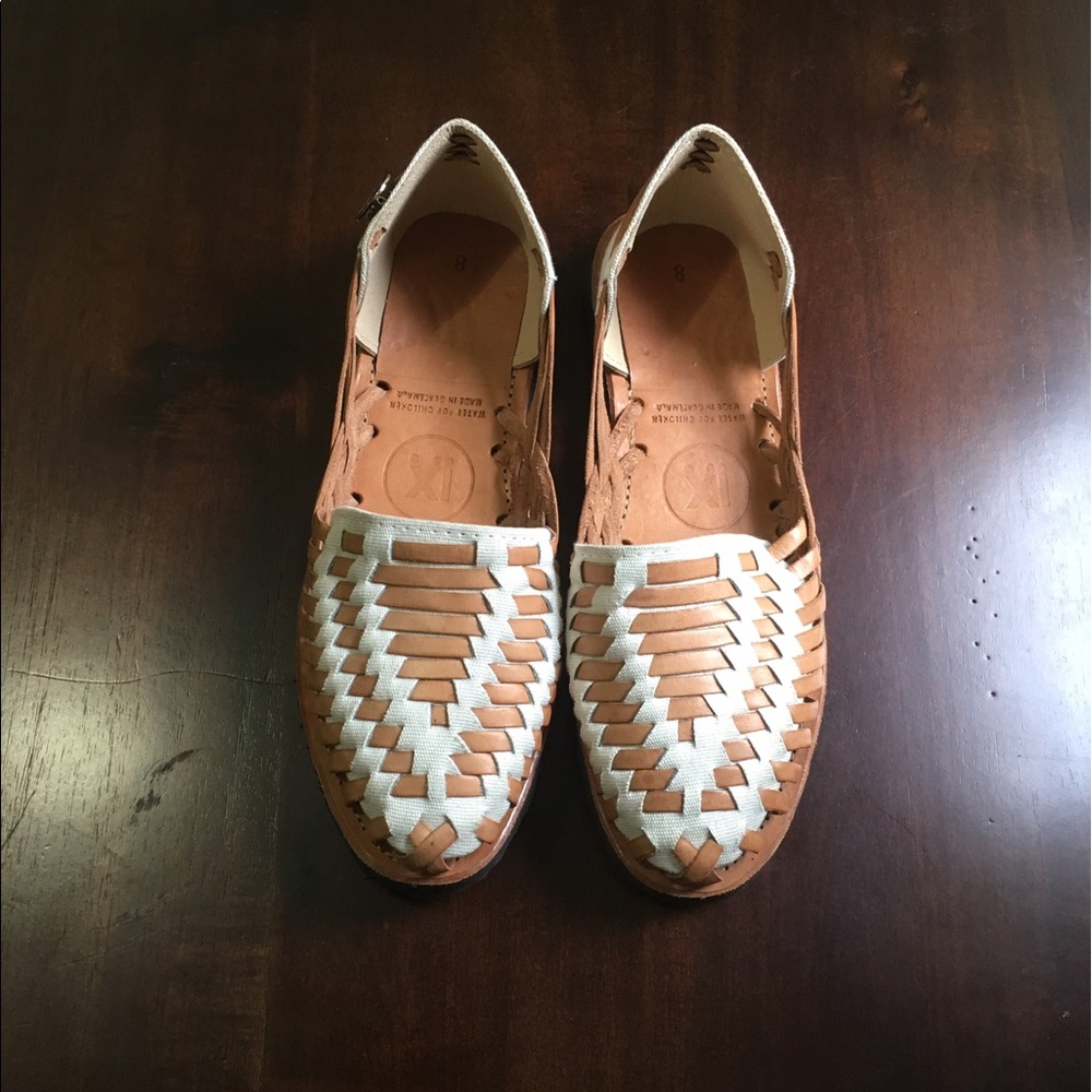 White and Brown Huarache Sandals